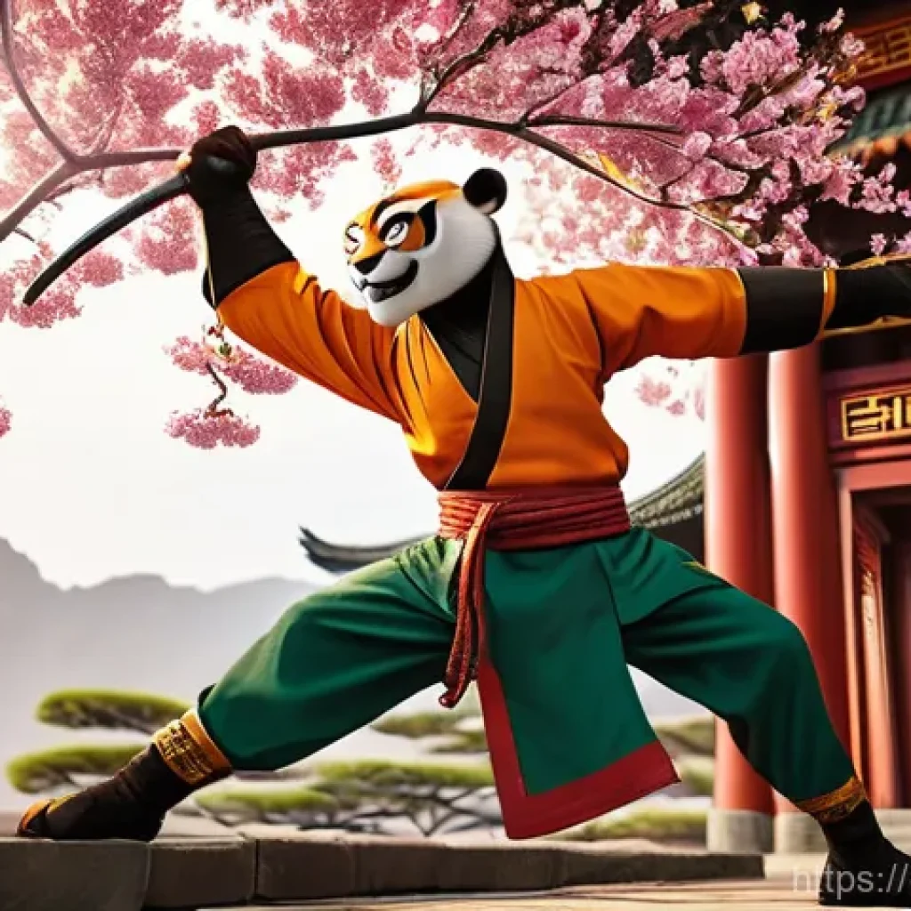 쿵푸 팬더 Kung Fu Panda 쿵푸 팬더와 전통 중국 무술의 조화 - **Prompt:** "A dynamic and vibrant scene showcasing the 'Five Furious' characters (Tigress, Monkey, ...