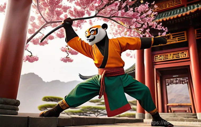 쿵푸 팬더  Kung Fu Panda    쿵푸 팬더와 전통 중국 무술의 조화 - **Prompt:** "A dynamic and vibrant scene showcasing the 'Five Furious' characters (Tigress, Monkey, ...