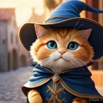 장화 신은 고양이  Puss in Boots    장화 신은 고양이의 모험과 유머 - **Puss in Boots' Charismatic Manipulation:** A highly detailed animated image of Puss in Boots, a ch...